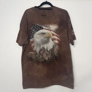THE Mountain Bald Eagle Shirt Adult 2XL XXL American Flag Brown Tie-Dye USA Made